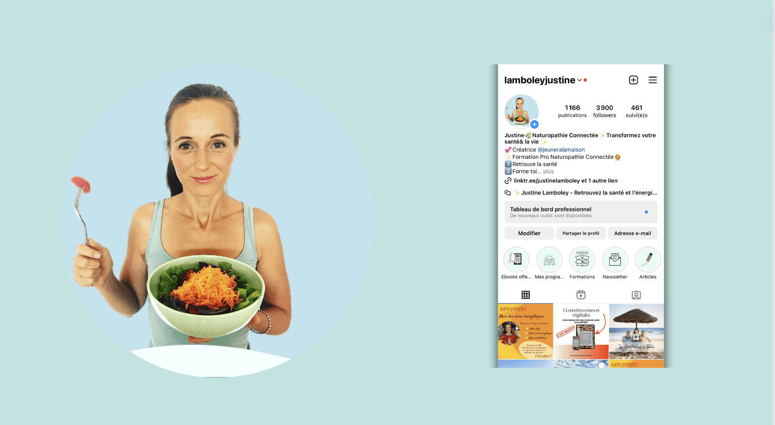 Instagram Justine Lamboley - retrouver la santé et l’énergie 
